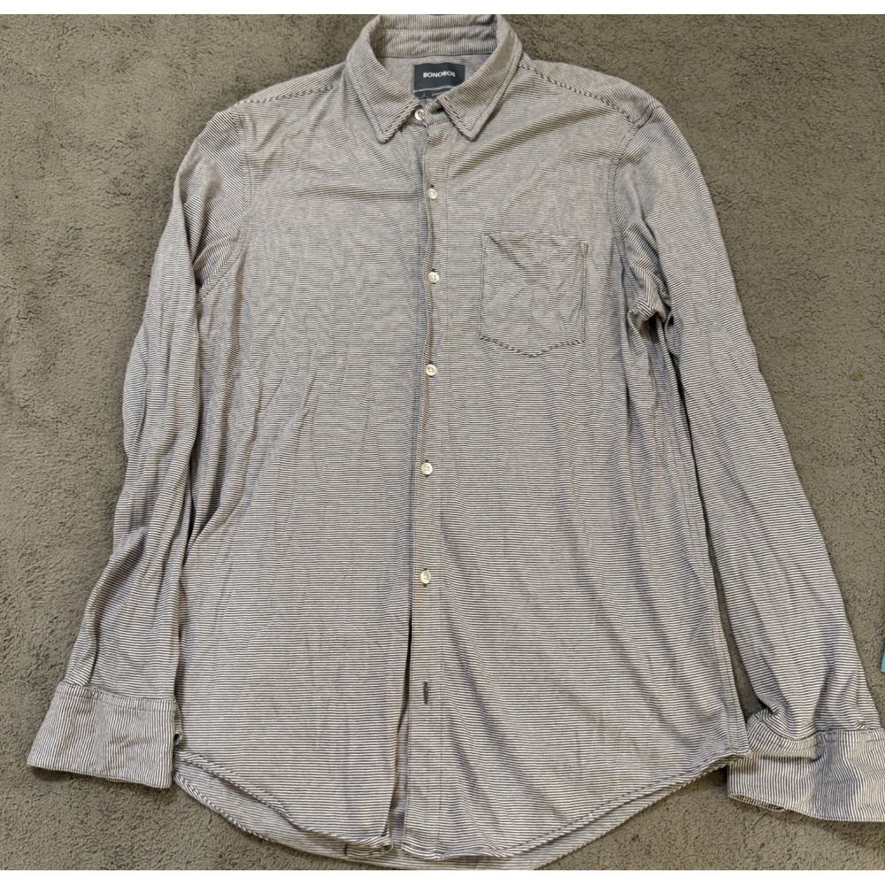 Bonobos Shirt Mens M Long Standard Fit Black White Striped Button Front Pocket
